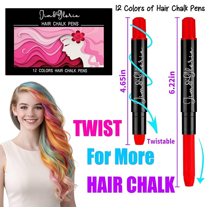 Jim&Gloria Dustless Hair Chalk for Girls Washable Dye, Toys Birthday Gifts for Girls Makeup Kit, Temp Paint Temporary Hair Color for Teenage Grils, Teen Girl Gifts or Adults