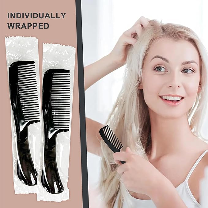Bulk Hair Combs, Combs Individually Wrapped, Hair Combs in Bulk for Women, Kids, Hotel, Airbnb, Shelter, Homeless, Charity, and Church (Black) (5.9 inches, 250, Count)