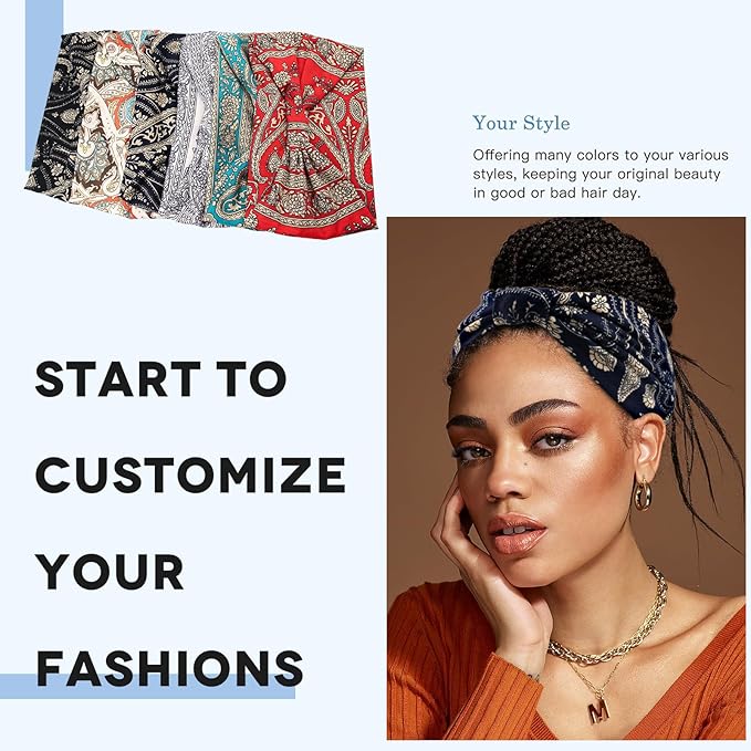Yeshan Wide Headbands for Women Boho Knotted Head Wraps Turbans Non Slip Bandana Headbands Sport Yoga Workout Stretchy Hair bands,Pack of 6