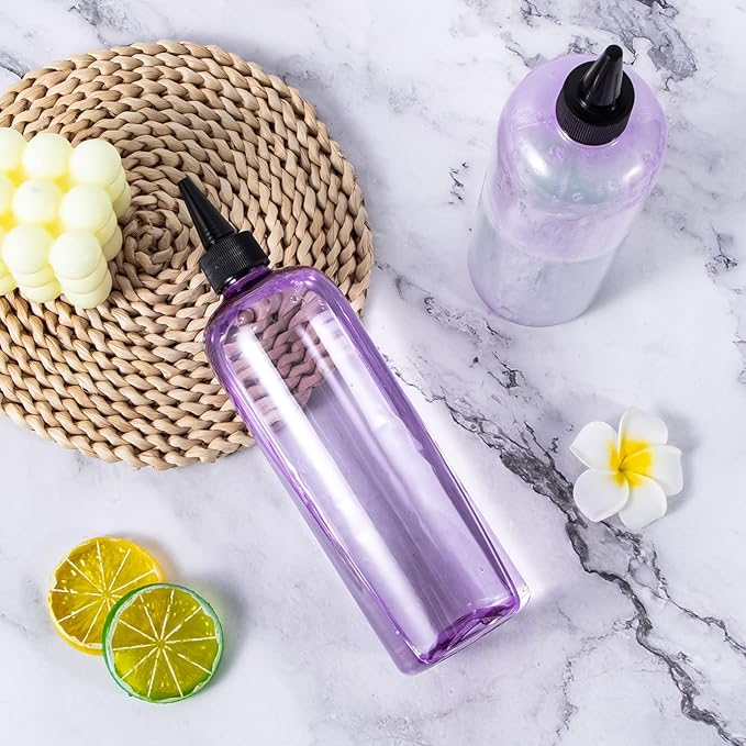 Applicator Bottle for Hair, 16.9 ounce Hair Color Applicator Bottle 2 Pack Squeeze Bottle Transparent Oil Bottles for Hair, PET Plastic Refillable Bottles with Twist Top Cap,Clear Purple