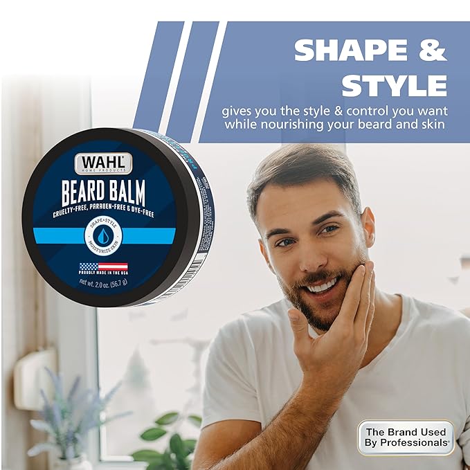 Wahl Beard Balm for Men - Shapes and Styles Facial Hair – Leave in Conditioner for a Light Hold for All-Day Control – With Shea Butter, Aloe, Mango Seed Butter & Candelilla Wax - Model 3028690