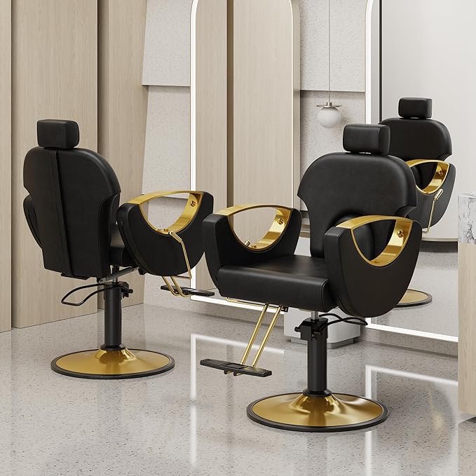 Barber Salon Chair for Hair Stylist, Height Adjustable Hydraulic Hair Reclining Salon Chairs, 360 Degrees Rotation, Multi-Function Shampoo Chair for Barbershop (Modern Black)