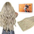 DOORES Seamless Clip-in Hair Extensions, Ash Blonde Highlighted Platinum Blonde 110g 7pcs 20 Inch, Straight Human Hair with Invisi Edge