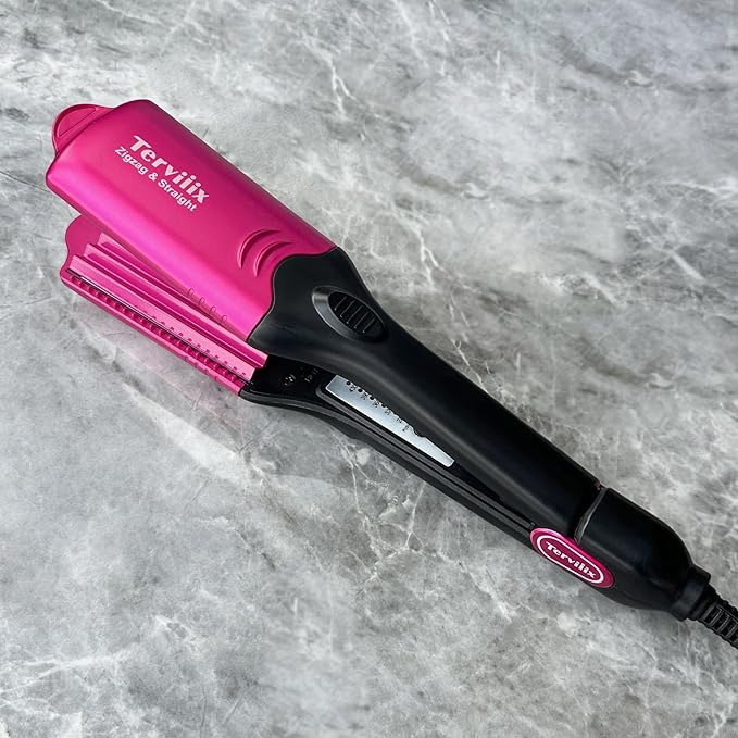 Terviiix Crimper Hair Iron with 4 Interchangeable Plates, Keratin & Argan Oil Infused Hair Crimper for Women, Volumizing Crimping Iron for Thin Fine Hair, 5 Heat Settings & 60 Mins Auto Off, Pink