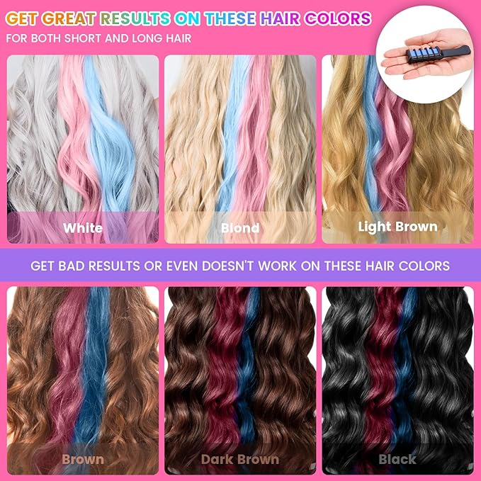 Hair Chalk for Girls - Temporary Bright Hair Color Comb for Birthday, Cosplay, Halloween, Christmas