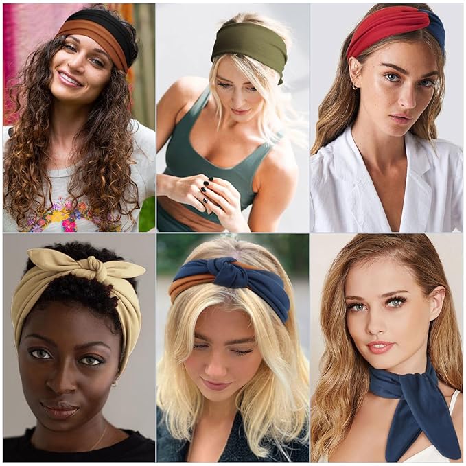 DRESHOW 8 Pack Adjustable Knotted Headbands Non Slip Elastic Yoga Hair Bands Solid Colors Headbands for Women and Girls