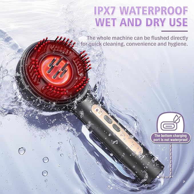 Electric Scalp Massager, 3-in-1 Hair Oil Applicator & Cordless Electric Head Massager, IPX7 Waterproof, Portable Scalp Brush for Home & Travel, Grey