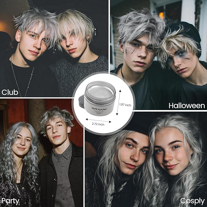 Sliver Gray Temporary Hair Color Wax -SOVONCARE Washable Hair Dye for Men & Women, All-Day Hold Disposable Hair Styling Clays for Party, Cosplay & Daily 4.23 oz