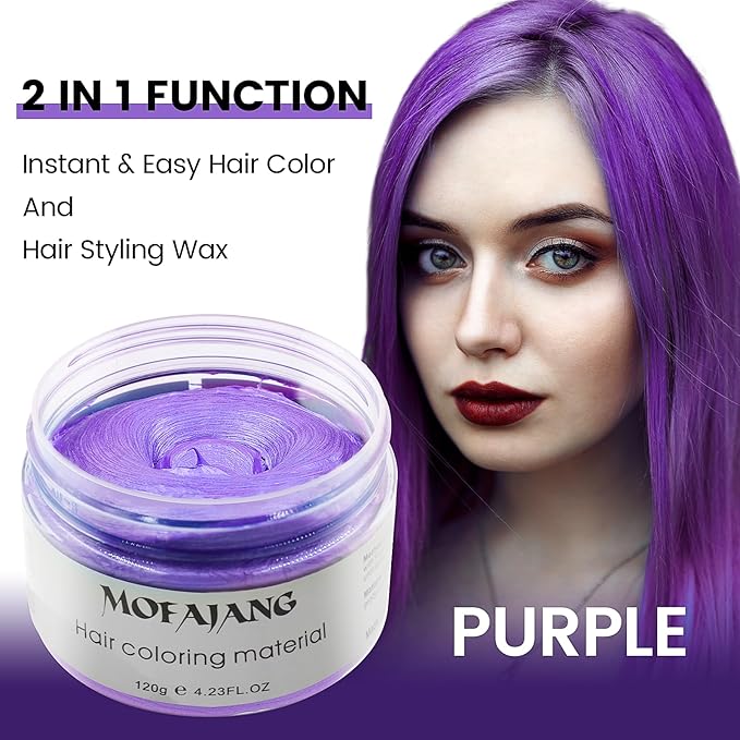 Purple Temporary Hair Dye Wax Natural Instant Hair Color Wax Pomades 4.23 oz,Hair Styling Clay for Party, Cosplay, Halloween,Christmas
