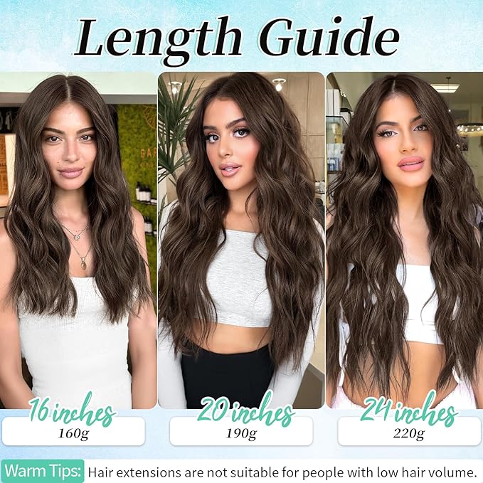 KooKaStyle Hair Extensions Long Wavy 4PCS Thick clip in hair extensions Hairpieces Chocolate Brown Fiber Double Weft Natural Synthetic Hair Extensions 24 Inch for Women