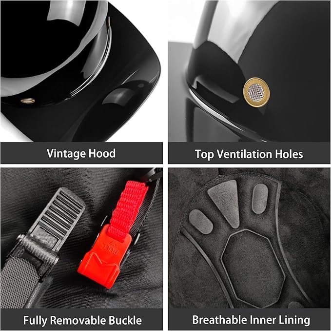 Baseball Motorcycle Helmet - Half Helmet Motorcycle Men Women for Bike Cruiser Chopper Moped Scooter with Gloves and Masks, Dot Approve