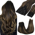 GOO GOO Clip in Hair Extensions Real Human Hair, Remy Human Hair Extensions Clip ins for Women, Natural Human Hair, 14inch 150g 9Pcs, 1B/6/1B Balayage Natural Black to Chestnut Brown