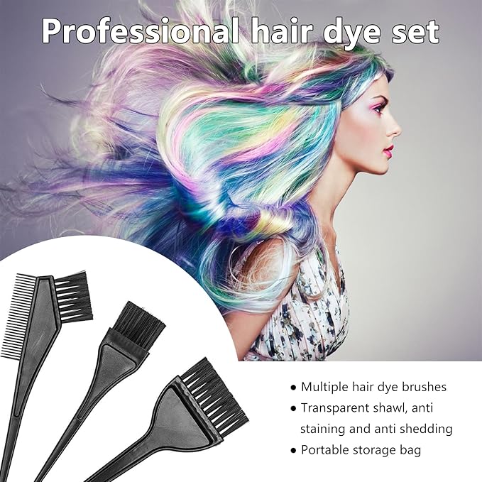32 Pcs Hair Dye Coloring Kit,Hair Dye Tools for DIY Salon.Hair Dye Brush and Bowl Set/Highlighting Frosting Cap with Plastic Hooks/Dye Brush/Ear Cover/Gloves/Comb/Hairpin/Hair Coloring Cape(Black)