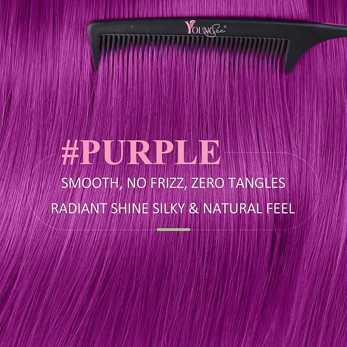 YoungSee Purple Tape in Human Hair Extensions Purple Hair Extensions Tape in 10pcs 25g Color Human Hair Tapes 16 Inch Tape on Extension Diy Your Hairstyle