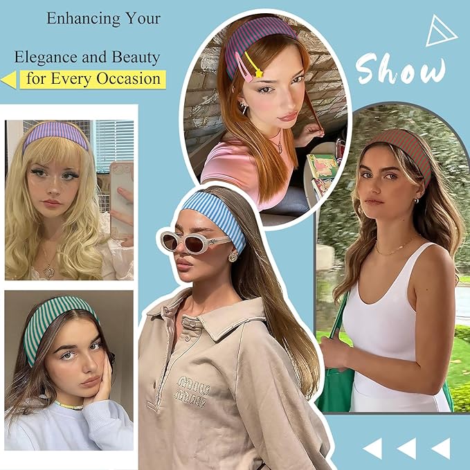 4pcs Headbands for Women Striped Wide Head Bands for Women's Hair Non Slip Wraps Elastic Stretchy Fashion Bandanas Workout Yoga Running Hair Bands for Women's Hair Accessories