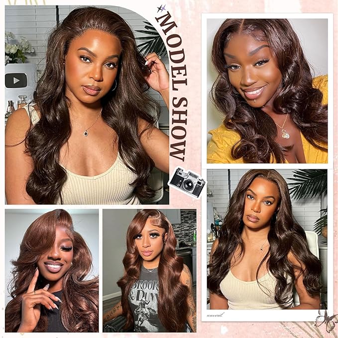 2x6 HD Lace Closure Human Hair Body Wave 4# Chocolate Brown Color Transparent Lace Closure 2x6 Long Deep Middle Part 100% Raw Virgin Human Hair 14 Inch 150% Density