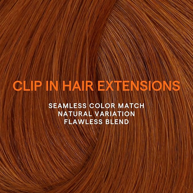 Full Shine Copper Clip in Hair Extensions Human Hair 16 Inch Copper Red Hair Extensions Clip ins for Quince 7 Pcs 120 G