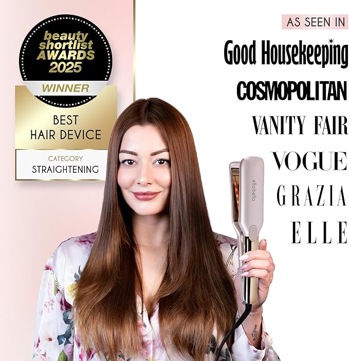 ELLA BELLA® Titanium Flat Iron Hair Straightener (with Infrared) • Professional Straightening Iron • Digital Display to Accurately Control Temperature • As Featured in Good Housekeeping