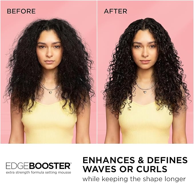 Style Factor EDGE BOOSTER Extra Strength Setting Mousse – Frizz Control, Extra Volume, and Conditioning – 6.4oz Amber Mousse for Curly Hair