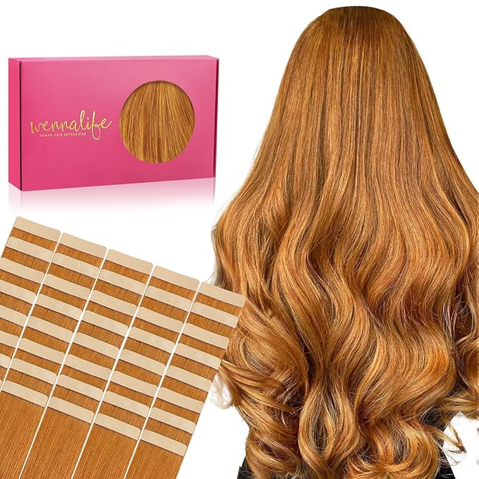WENNALIFE Tape in Hair Extensions Human Hair, 40pcs 100g 16 inch Auburn Ginger Real Human Hair Straight Tape in Extensions Invisible Human Hair Extensions Reusable Real Hair Extensions