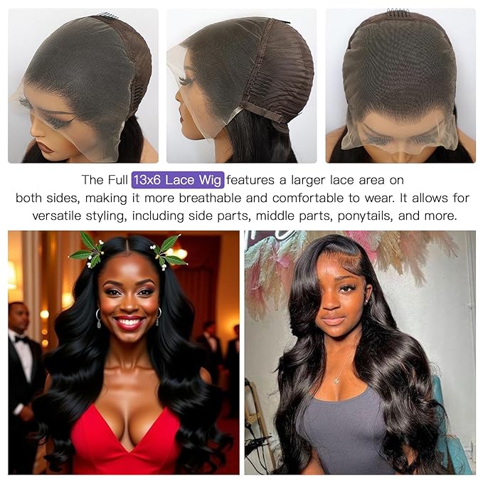 Lemoda Full 13x6 Lace Frontal Virgin Human Hair Wigs 210% Body Wave 13x6 HD Full Lace Front Wigs 15A 24Inch Brazilian Pre Plucked Natural Hairline Thin Knots