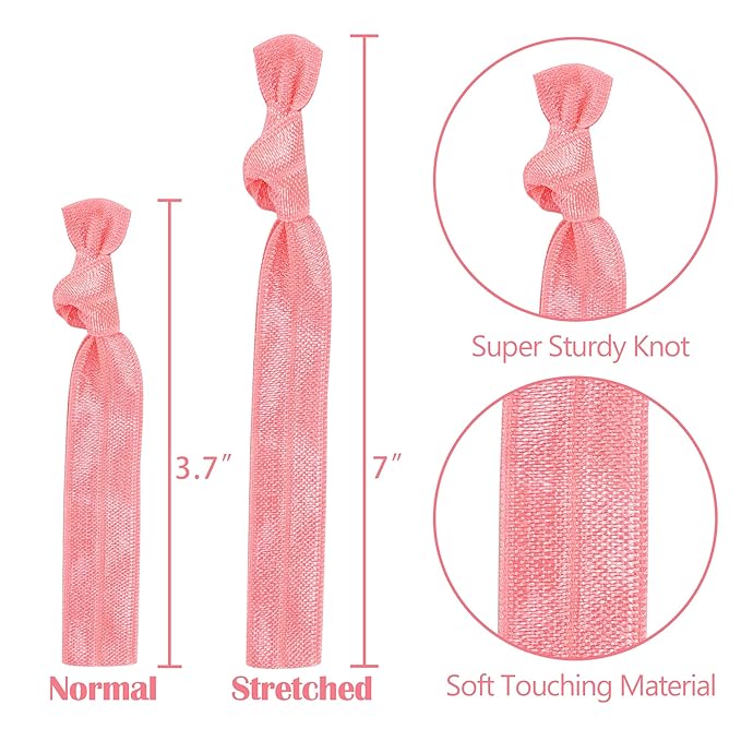 MEEDEE 100 Pack Light Pink Ouchless Elastic Hair Accessories - No Crease Soft Ribbon Knotted Ties, No Damage Ponytails, Yoga Bracelets for Women