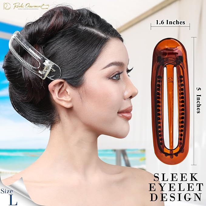 RC ROCHE 6 Pcs Flat Claw Hair Clips for Women Alligator French Barrette Long Thick Hair Duckbill Curved No Slip Grip Lay Flat Side Slide Firm Classic Styling, Large Clear, Brown & Black