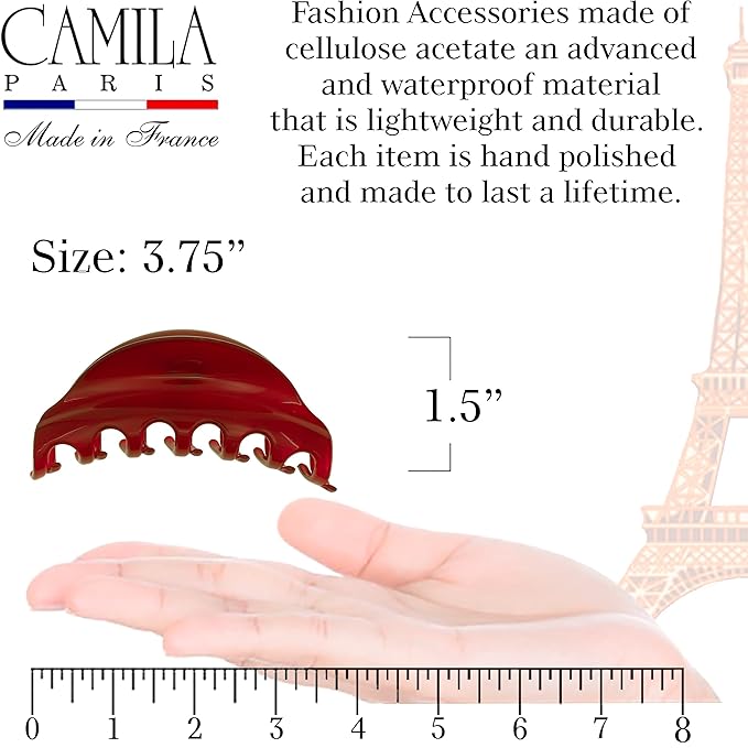 Camila Paris CP2529 French Hair Clip for Women for Thick Hair for Long Curly Wavy Hair, Red, Girls Hair Claw Clips Jaw Styling Hair Accessories for Women, Strong Hold No Slip Grip, Made in France