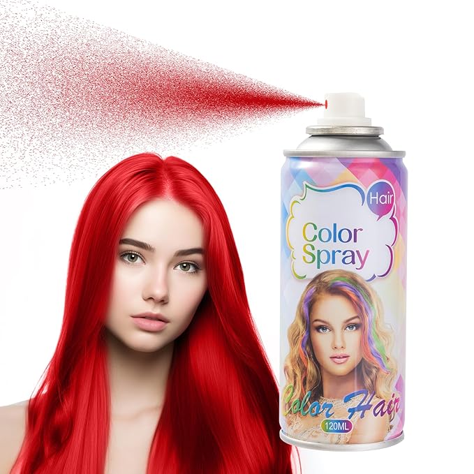 Temporary Hair Color Spray, Red Hair Dye, Hair Color For Women, Temporary Hair Dye, Washable, Easy To Colour, Mild Formula, Suitable For Various Hair Types, Works On All Hair Colors 120ml