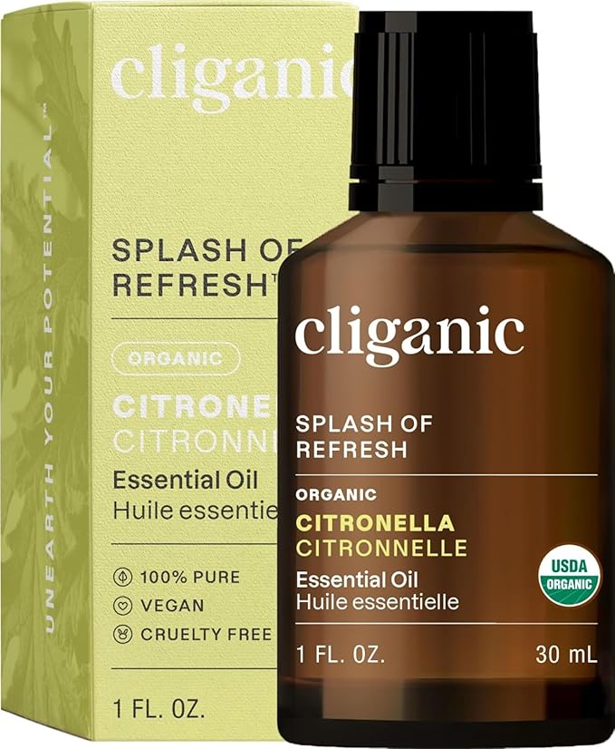 Cliganic Organic Citronella Essential Oil - 100% Pure Natural for Aromatherapy Diffuser | Non-GMO Verified (Packaging May Vary)