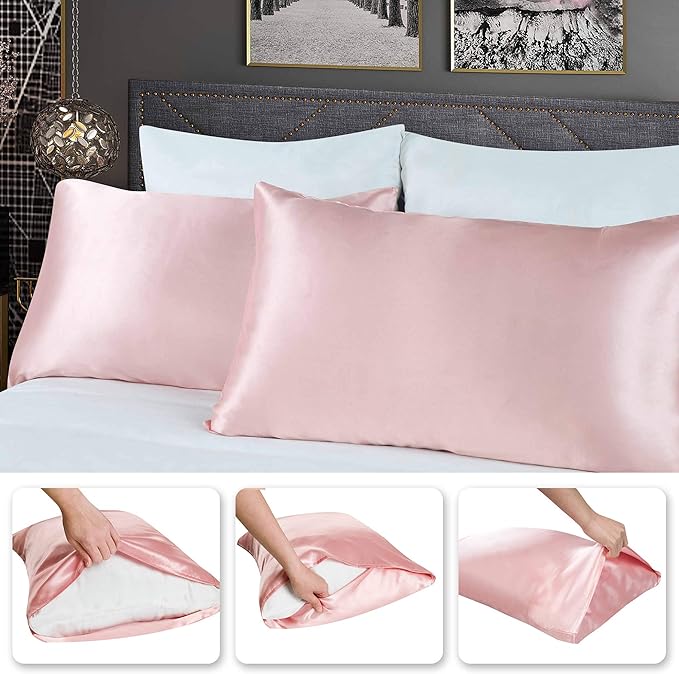 Tyfitb Satin Pillowcase for Hair and Skin, Coral Pillowcases Set of 2, Cooling Pillow Cases Standard Size(20×26 Inches), Soft Luxury Satin Pillowcase with Envelope Closure