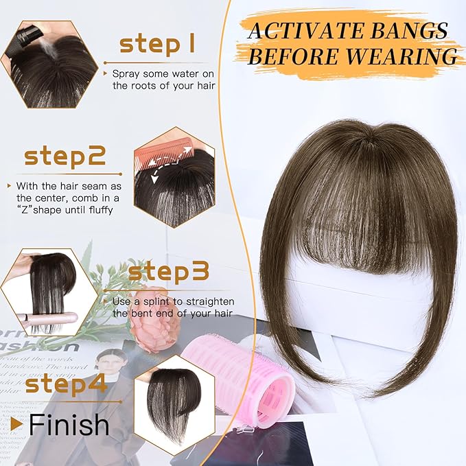 NAYOO Hair Toppers for Women Real Human Hair, 360° Cover Clips in Full Fringe Fake Bangs Hair Pieces for Women Girls Daily Wear(Natural Black)