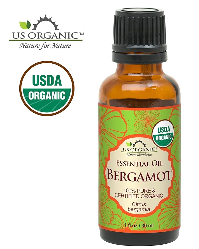 US Organic 100% Pure Bergamot Essential Oil, USDA Certified Organic, Cold Pressed, with Euro droppers (More Size Variations Available) (30 ml / 1 fl oz)