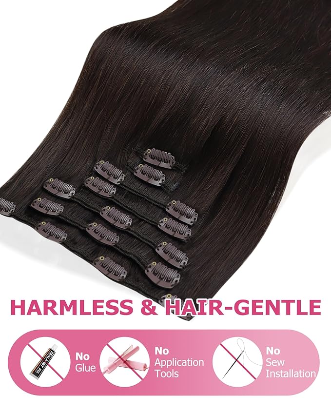 YoungSee Brown Clip in Hair Extensions Dark Brown Human Hair Extensions Clip ins Invisible Clip in Extensions Real Human Hair Easy to Install 7Pcs 14In 120G