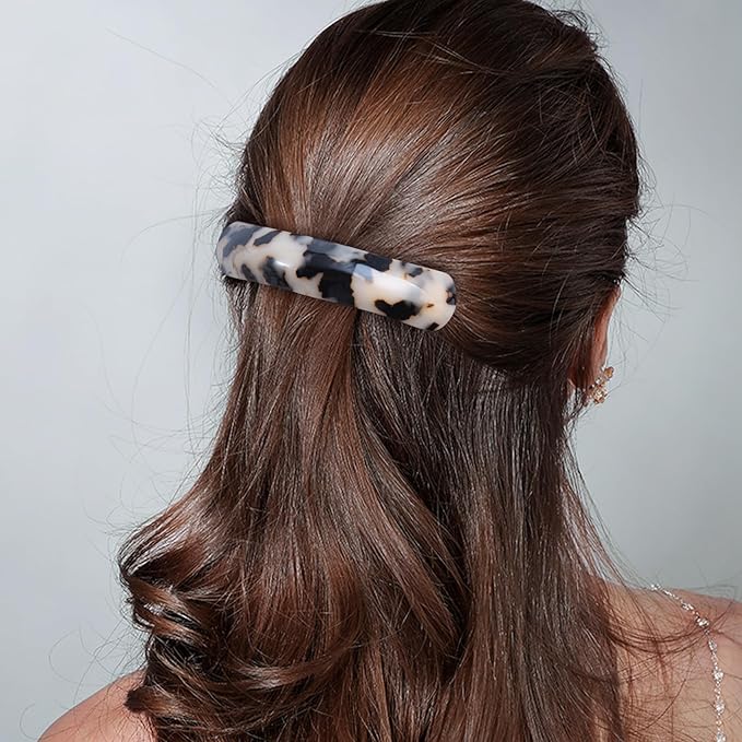 Large Hair Barrettes for Women Beautiful Lines Simple Retro Classic Snap French Hair Clips, Fashion Hair Accessories for Women Thick Hair 3 Pcs (HJ-Tortoise Shell)