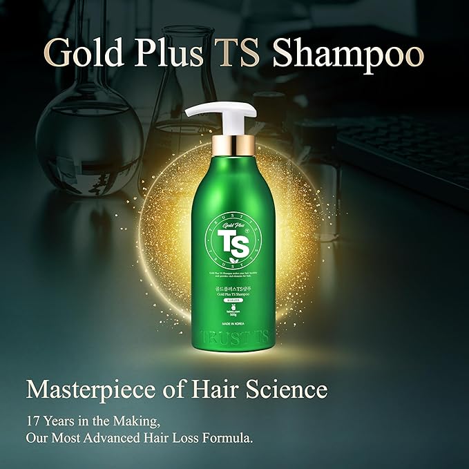 TS Gold Plus Shampoo | Hair Loss Shampoo with Biotin, Gold Extract & Niacinamide | Scalp Circulation & Volume Care | Sulfate-Free Korean Hair Care for Thinning Hair (17.6 Fl Oz / 500mL)