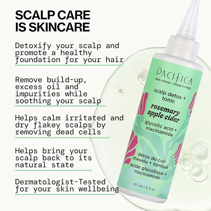 Pacifica Scalp Detox Set – Rosemary Apple Cider Vinegar Scalp Exfoliating Tonic with Scalp Massager Brush, Deep Cleansing & Clarifying Treatment for Buildup, Dry Flaky Scalp, Vegan