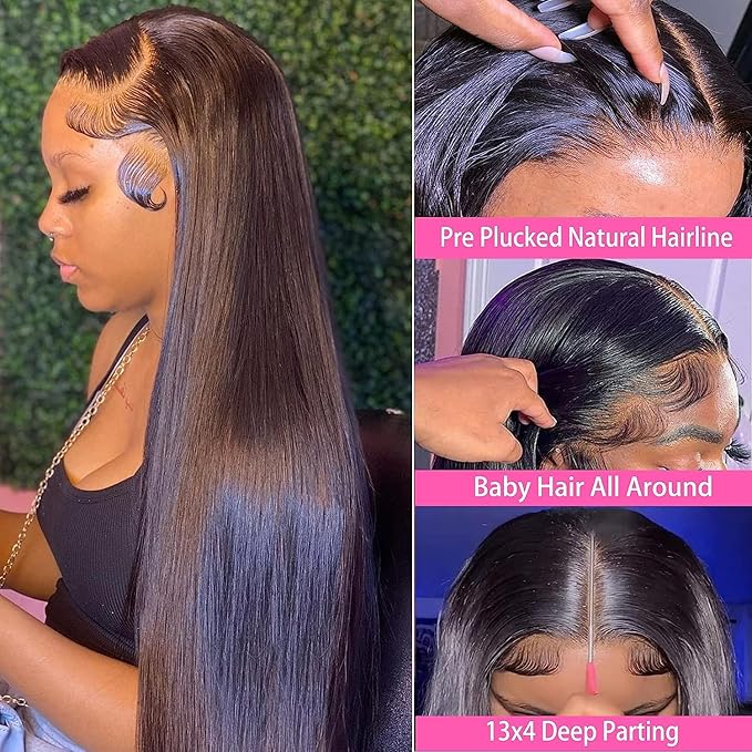 Lemoda 13x6 Straight Lace Front Wigs Human Hair 180% Density 13x6 HD Transparent Lace Front Wig Pre Plucked 15A Brazilian Virgin Glueless Human Hair Wigs for Women 18 Inch