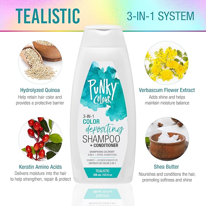 Punky Colour 3-in-1 Color Depositing Hair Cleanser & Conditioner, 8.5 fl oz. (Tealistic)