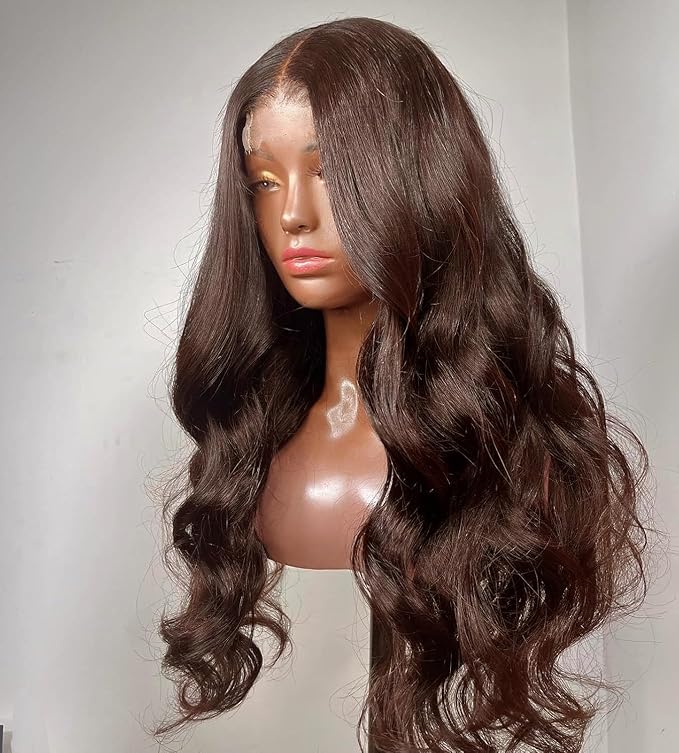 2X6 SKINLIKE HD Lace Closure Wigs Human Hair, Chocolate Brown Lace Front Wig, Body Wave Human Hair Wig Pre-Plucked Bleached Knots 250% Density HD Lace Closure Wigs 26 Inch