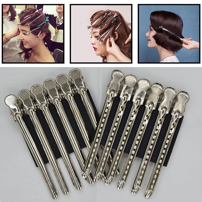 12 Pcs Metal Duckbill Hair Clips for Hair Sectioning Alligator Hair Clips for Styling Dividing Duck Bill Clips with Anti-Slip Holes Salon Barber Styling Tools