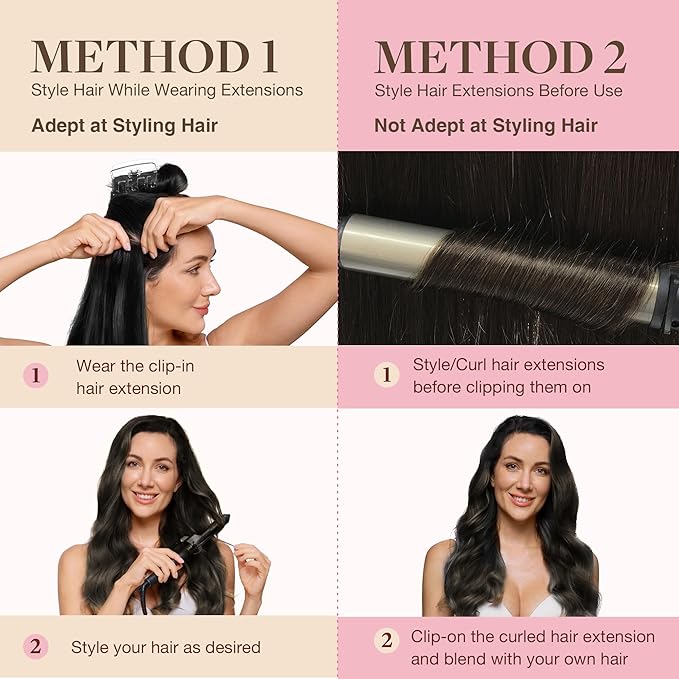 GOO GOO Clip in Hair Extensions Real Human Hair, Remy Human Hair Extensions Clip ins for Women, Natural Human Hair, 20inch 110g 7Pcs, 2A Light Brown