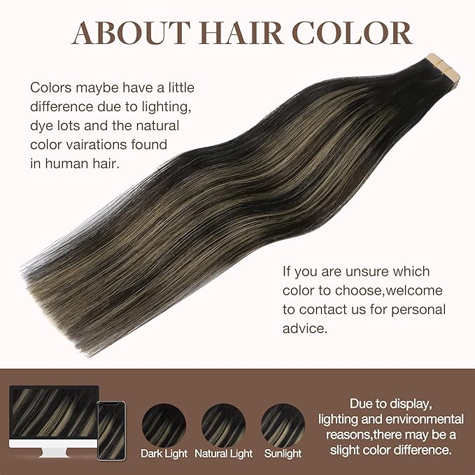 GOO GOO Tape in Hair Extensions Human Hair, 1B/19/1B Natural Black to Light Blonde, 22inch 100g 40pcs, Skin Weft Seamless Invisible, Silky Straight with Thick Ends, Remy Human Hair