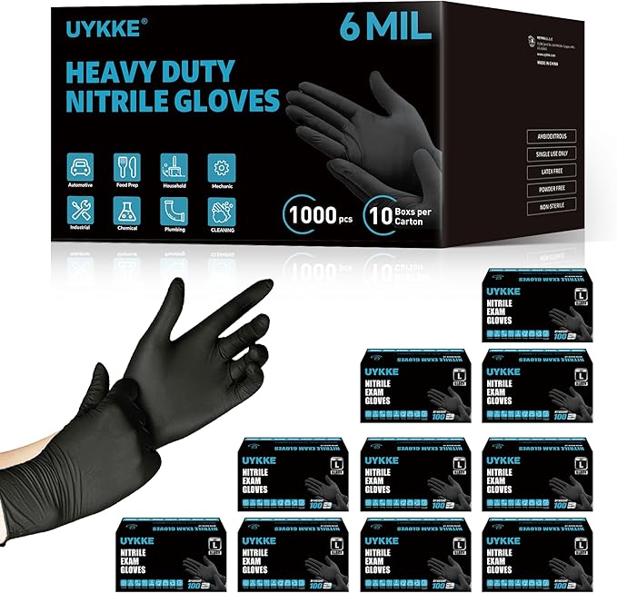 HEAVY DUTY 6 Mil Nitrile Black Gloves Disposable Latex Free Rubber Cooking Cleaning Food Prep Tattoo Gloves 1000PCs