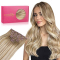 WENNALIFE Clip in Hair Extensions Real Human Hair, 22 Inch 120g 7pcs Balayage Dirty Blonde with Platinum Ends Remy Hair Natural Double Weft
