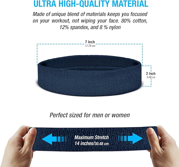 Suddora Sweatbands Set, Moisture Wicking 2 Wristbands and 1 Headband, Breathable Terry Cloth Athletic Bands for Basketball, Tennis, Yoga, Gym, Sweat Bands for Costumes and Cosplay