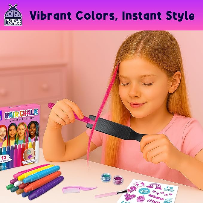 Hair Chalk for Girls Washable Hair Dye - Easter Basket Essential for Kids 8-10 6-8, Valentines Gift for Girls 6 7 8 9 10 11 12 Years Old, Temporary Hair Color for Kids Tweens Teens Birthday Party Gift