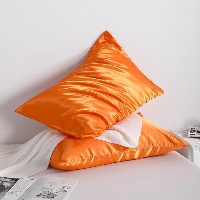 NTBAY 2 Pack Satin King Pillowcases for Hair and Skin, Luxurious and Silky Pillow Cases with Envelope Closure, 20x36 Inches, Orange