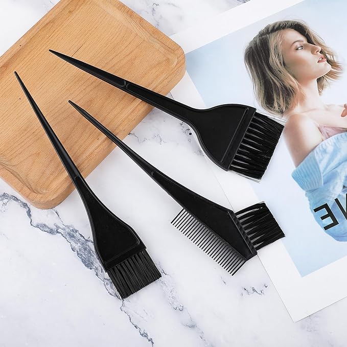 3 Pcs Black Hair Colour Brushes Kit, Professional Salon Hairs Dye Brush, Reusable Hair Colouring Brushes for Salons Beauty Shops Home, Tint Brush for DIY Projects Dyeing Foiling