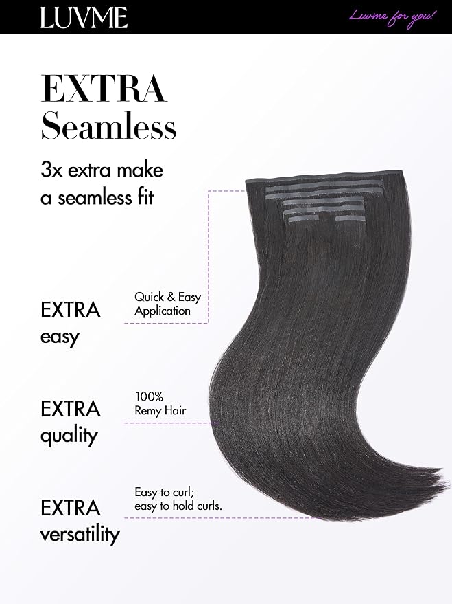 LUVME Yaki Straight Seamless 110g 7Pcs Clip in Hair Extensions Full Max with 16inch Remy Human Hair Extensions, Natural Black 100% Real Soft Hair